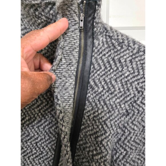 Eileen Fisher Italian Yarn Wool Blend Gray Herringbone Asymmetrical Zip Jacket W - Picture 4 of 10